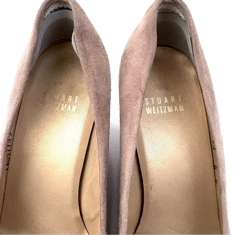 Stuart Weitzman | Beige Suede Peep Toe Cork Wedge Shoes Size 6 - Picture 6 of 8